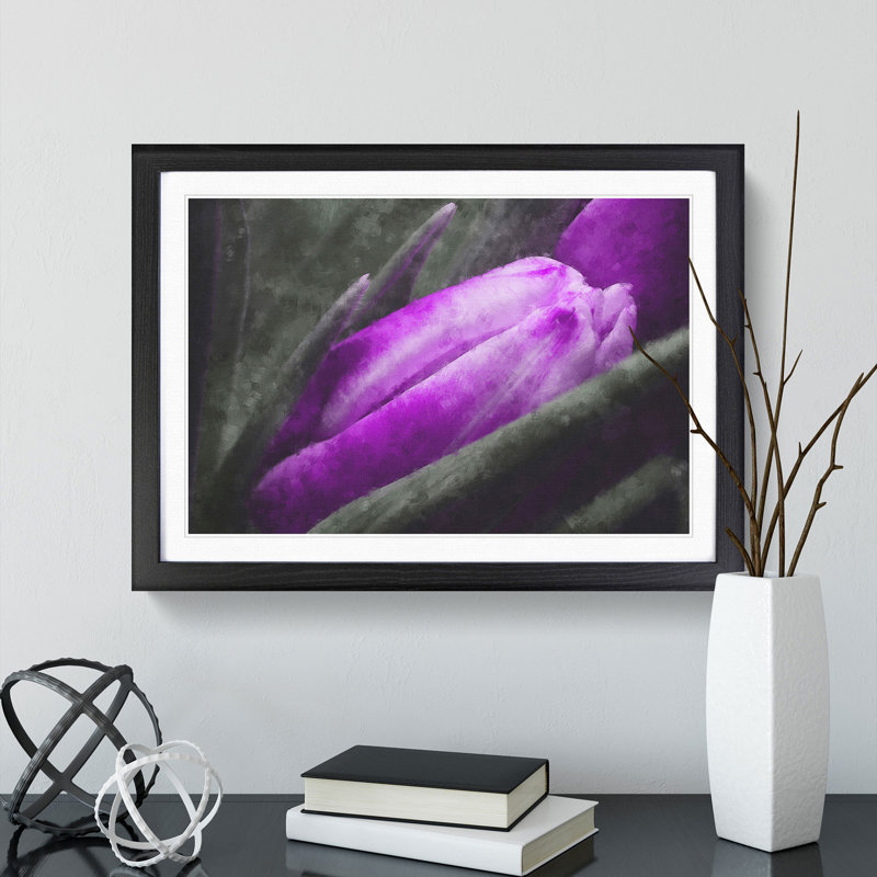 Purple Tulip Flowers Vol.2 - Framed Print, 48cm H x 65cm W x 2cm D, Black Framed