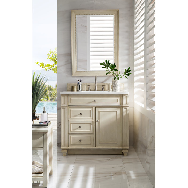 Bristol 36'' W Single Vanity, Eternal Marfil, 8" Widespread, Whitewashed Walnut