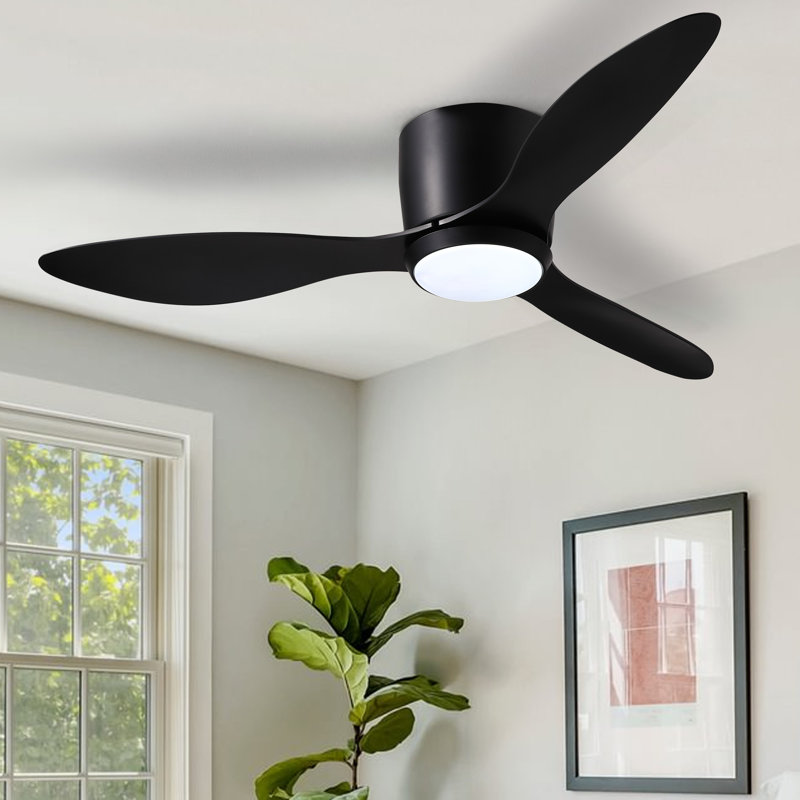 Jamarreon Low Profile LED Ceiling Fan with Remote & Wall Control, 42'', Black