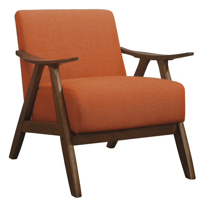 Chaise en tissu texturé orange avec structure en bois massif et coussins de dossier attachés pour l'espace de vie Housse moderne: structure, finition noyer