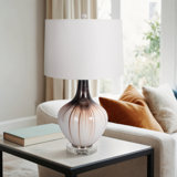 Lampe de table en verre 26 po 2 tons, blanc, rond, H 25,5 po, 2 tons - 15 po x 15 po x 25,5 po - 15 po x 15 po x 2 po