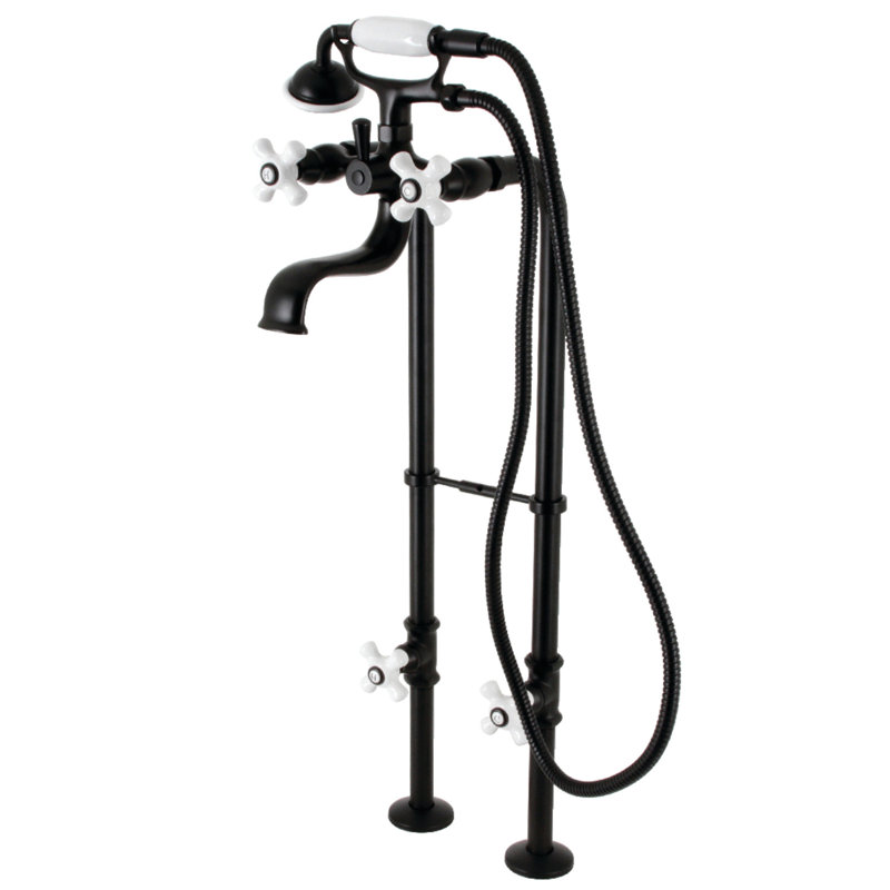 Ensemble de robinet de baignoire sur pieds à 3 poignées et 3 poignées Kingston Brass, Noir mat