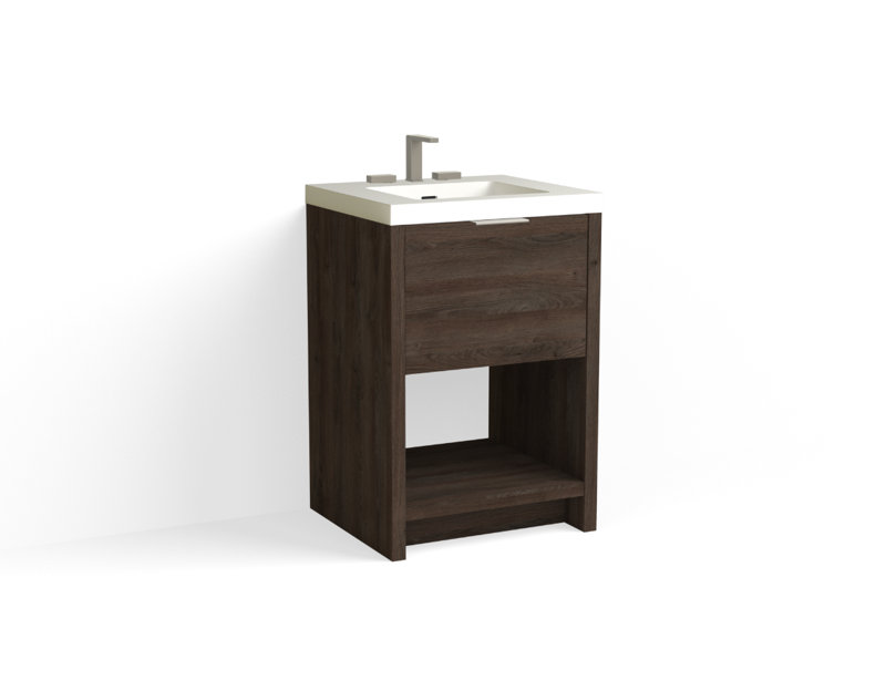 Vista 24" W Freestanding Single Bathroom Vanity, White Matte, Nocino/Satin Nickel, 8" Widespread