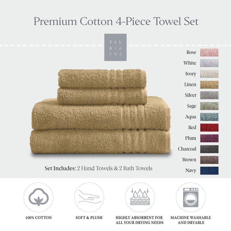 Cotton Hand-Body Towel Set (Set of 4), Linen