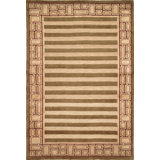 Tibetan Hand Knotted Wool Pile Striped Rug in Green/Beige