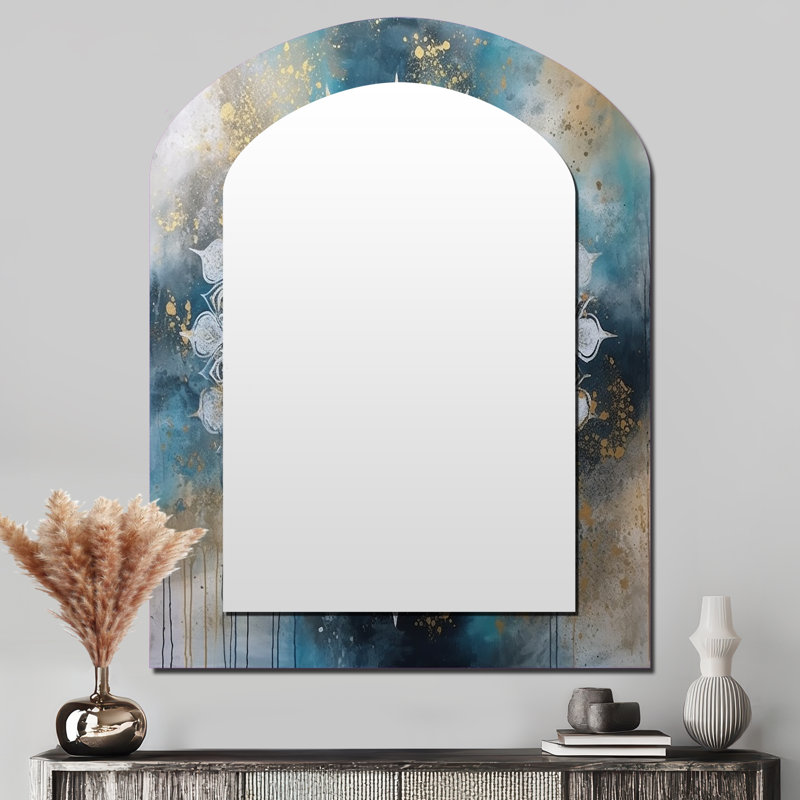 Sarcelle et or Mandala III - miroir mural décoratif asymétrique Boho Mandala, 43 po x 33 po