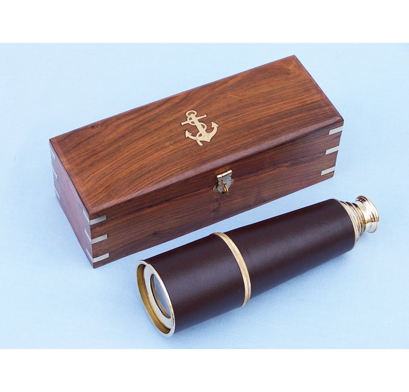 Admiral's Entertainment Decorative Telescope, Brass with Rosewood Box