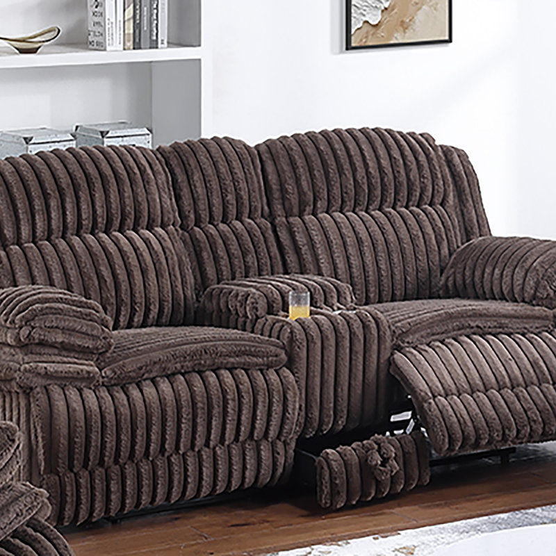 Fauteuil inclinable à mouvement manuel avec velours côtelé, console intégrée et porte-gobelets pour un confort et une commodité ultimes