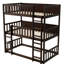 Lit simple superposé triple en bois d'hévéa, échelles, barrières de sécurité amovibles pour la taille de la chambre à coucher,