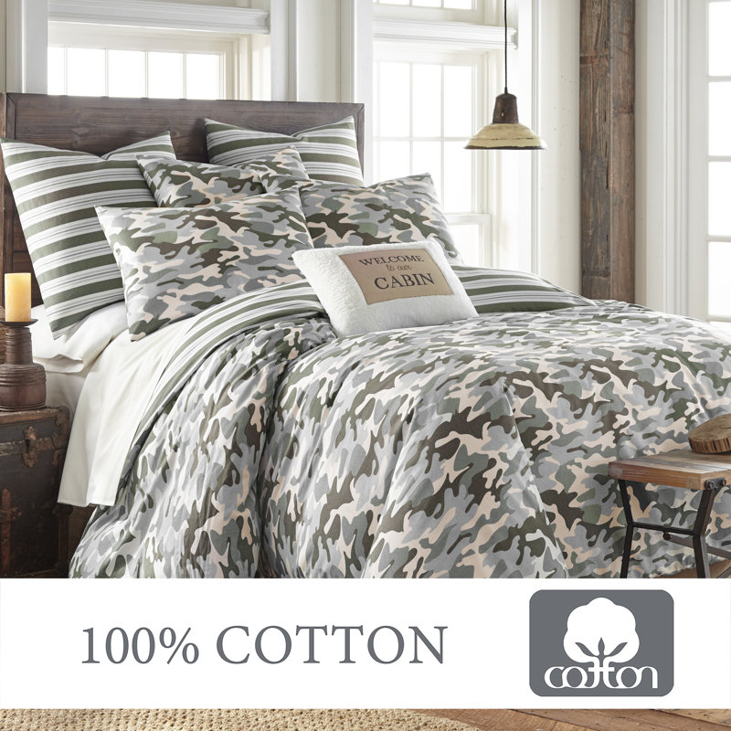 Green Camouflage Cotton King Bedspread Cover Set