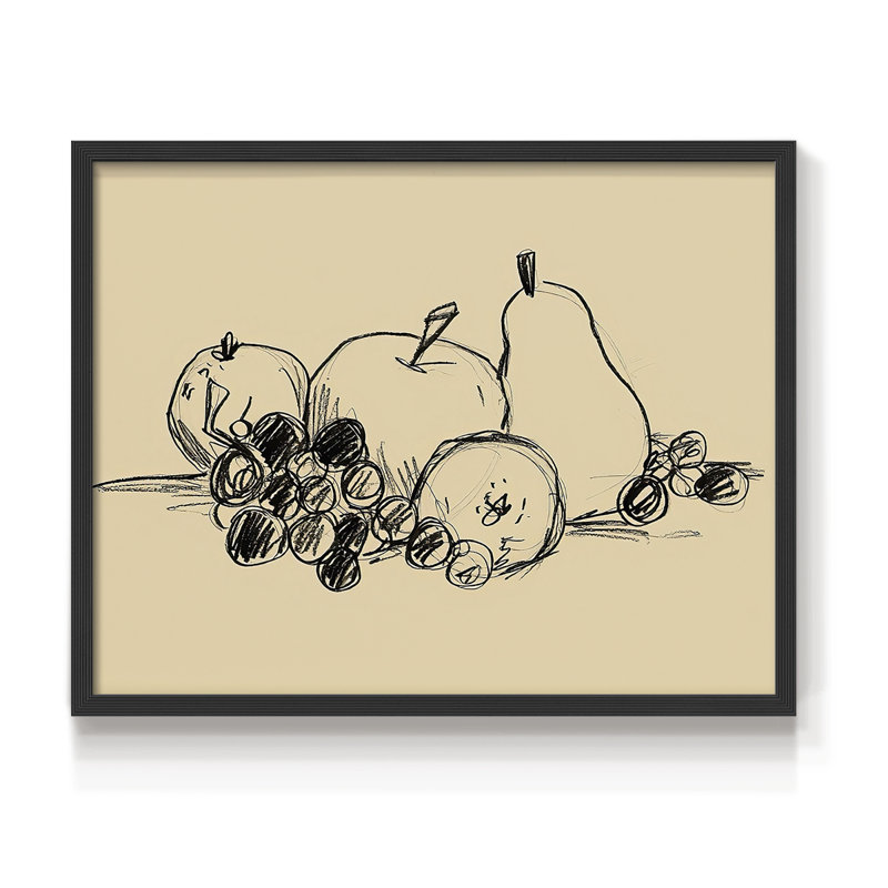 Graphite Fruit I - Impression encadrée - Restickable, H 11 po x l 14 po, Noir, noir, noir, noir