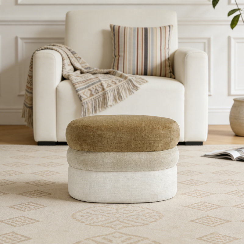 25.2"W Upholstered Ombre Ottoman, Brown/Beige/Ivory