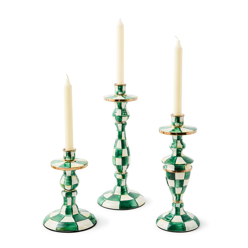 Emerald Check Small Candlestick