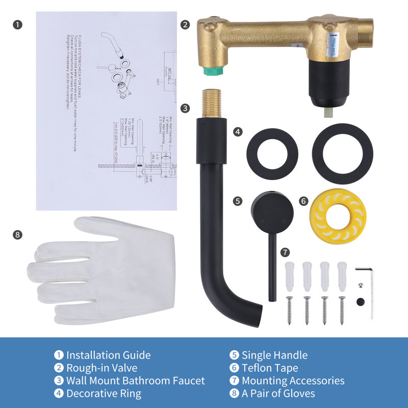 IVIGA Single Handle Wall Mounted Bathroom Faucet for Sink (Vavle Incl, Matte Black