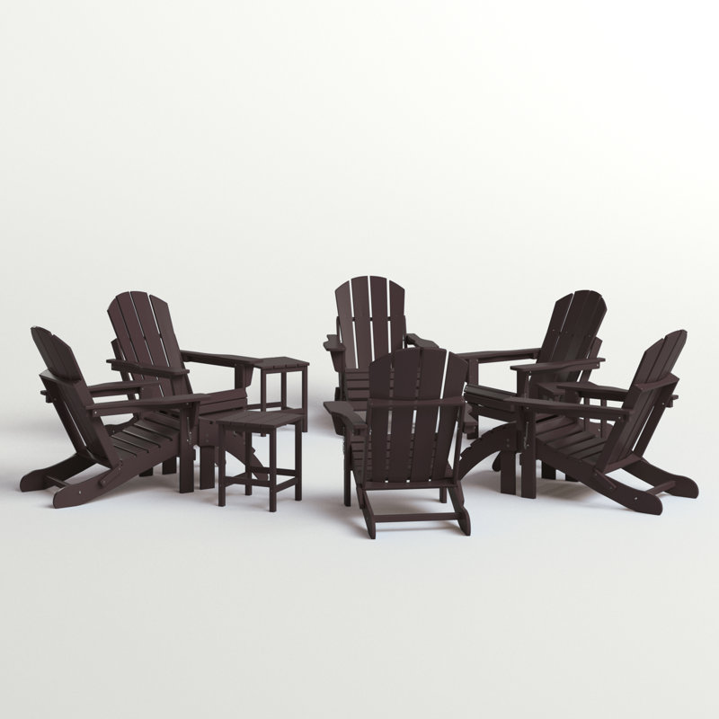 Vinnie Foldable Outdoor Adirondack Chair With Ottoman, Dark Brown