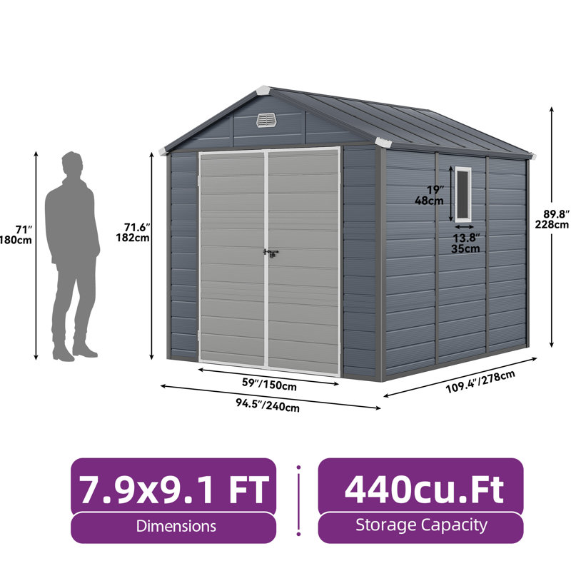 7.9ft x 9.1ft  Outdoor Resin Storage Shed