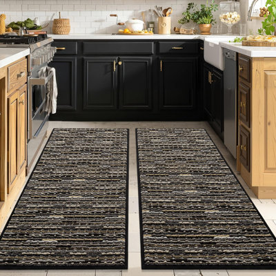 Oversized Textured Stripe Anti-Fatigue Kitchen Mat Set