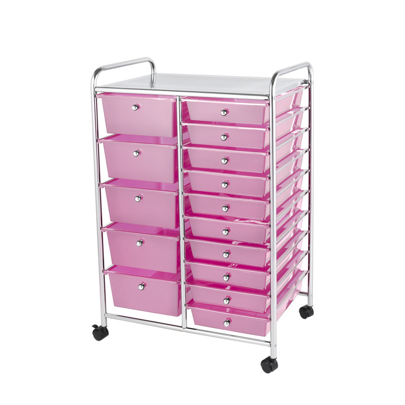 Creger 97cm H x 63cm W Utility Cart with Wheels, Pink
