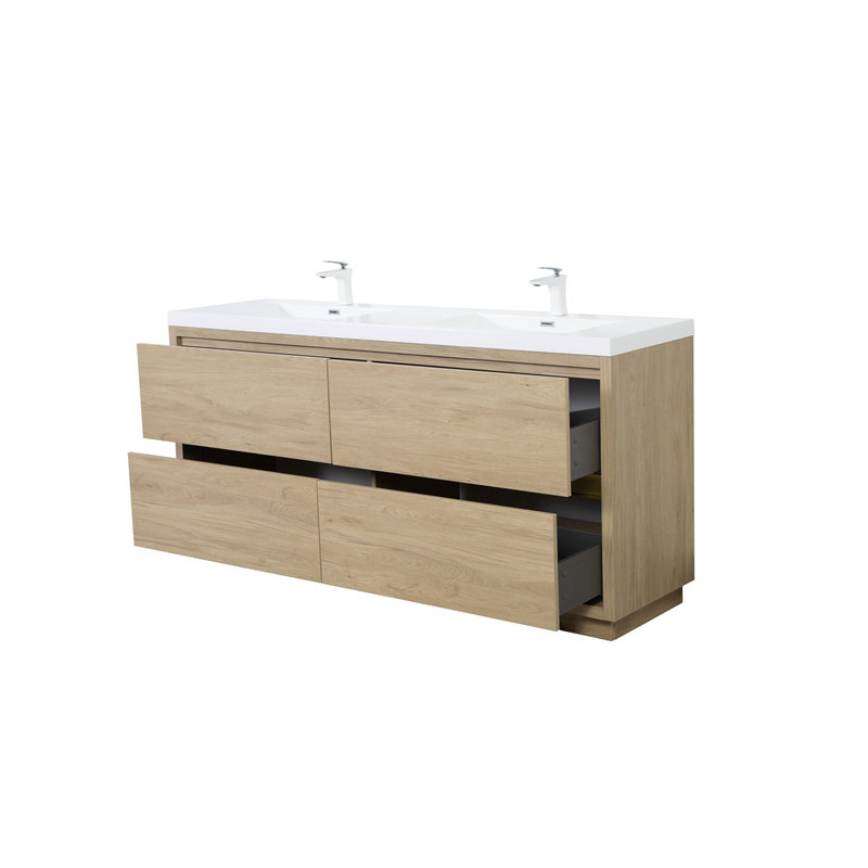 Meuble-lavabo autoportant avec lavabos doubles, armoire de rangement avec comptoir et tiroirs à fermeture en douceur, idéal pour les salles de bain organisées et confortables