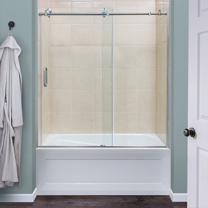  60" x 62" Single Sliding Frameless Tub Door, Silver