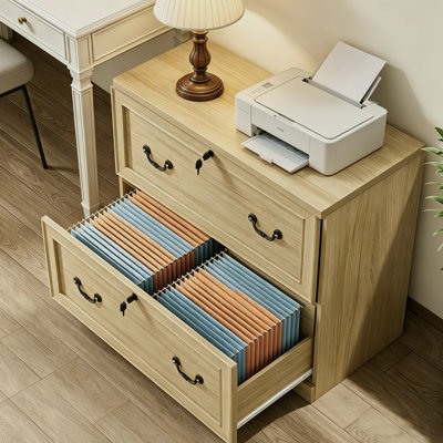 Classeur latéral en bois à 2 tiroirs avec serrure, classeur latéral pour support d'imprimante