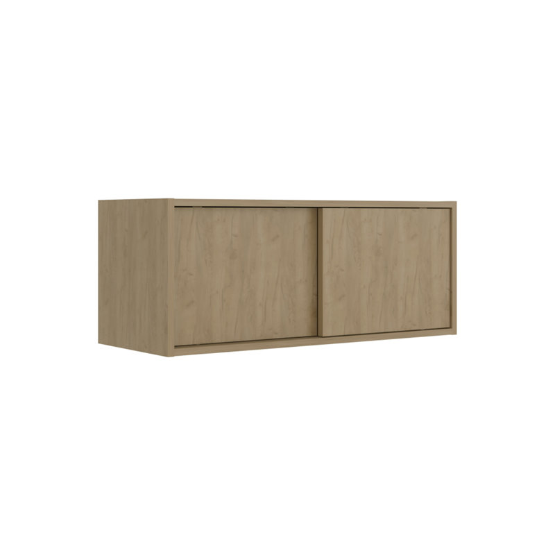 Note 32-Inch Wide Wall Storage Cabinet With Sliding Doors, Natural Wood