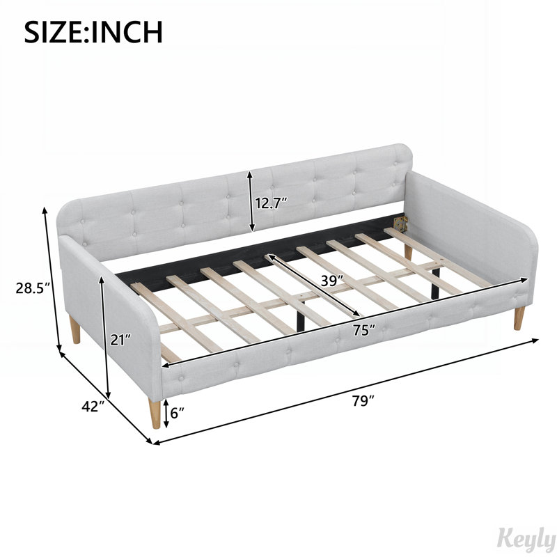 Upholstered Daybed with 4 Support Legs, Beige