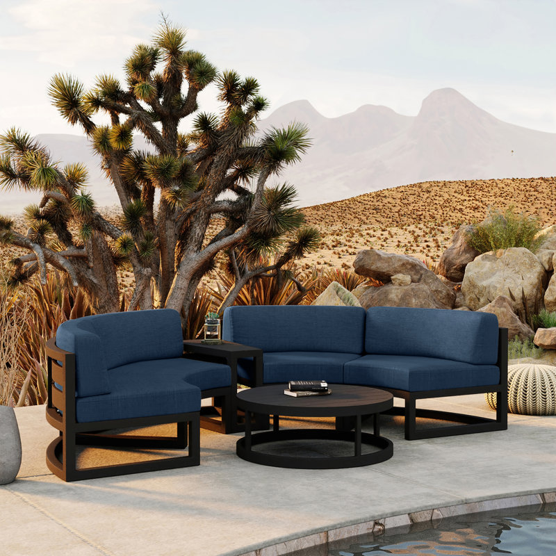 Avion Outdoor 4 - Piece Conversation Set, Spectrum Indigo Sunbrella®, Black
