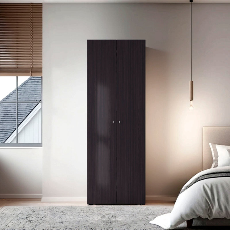Armoire H 66,9 po, 2 portes, 2 tablettes, chambre à coucher, Noir mat