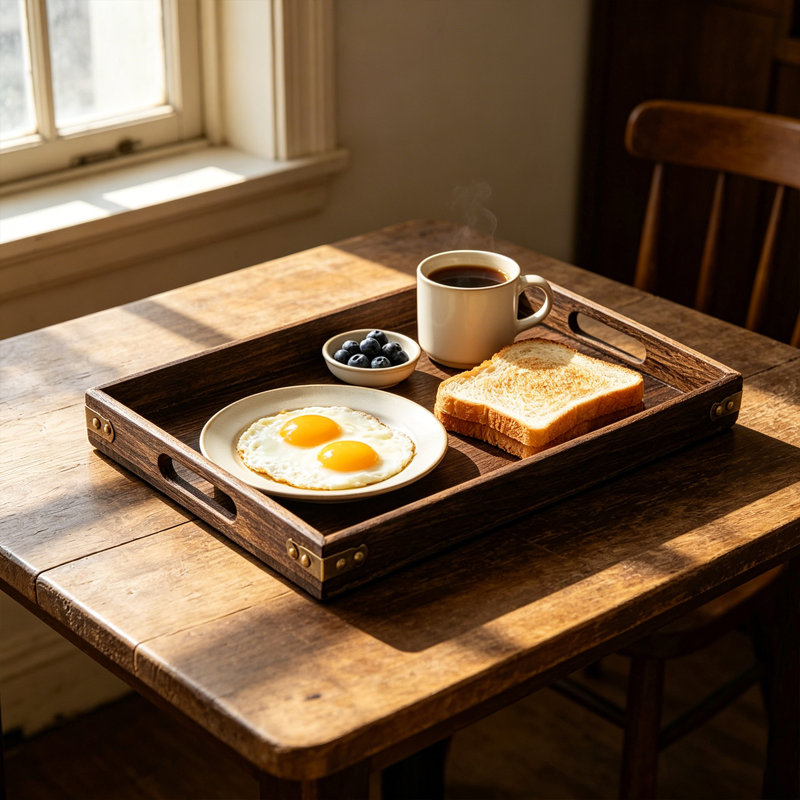 Rectangle Solid Wood Serving Tray Ottoman Tray