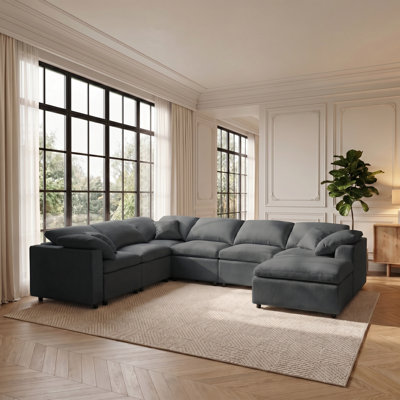 125" 7-seater Modular Chenille Sectional Sofa With Ottoman