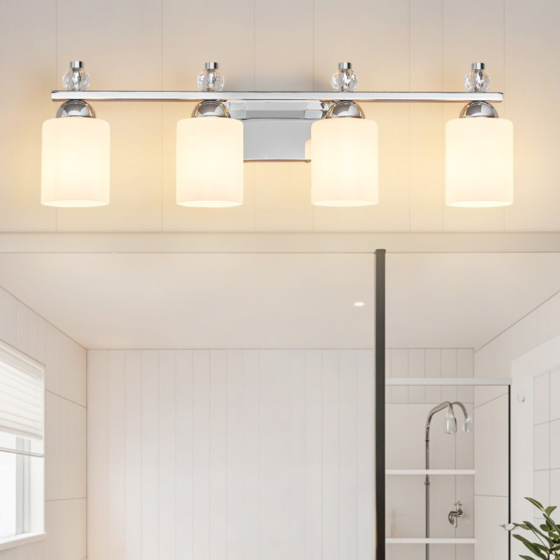 Luminaires de meuble-lavabo en verre Mid-Century E26, Chrome chrome, 4 lumières