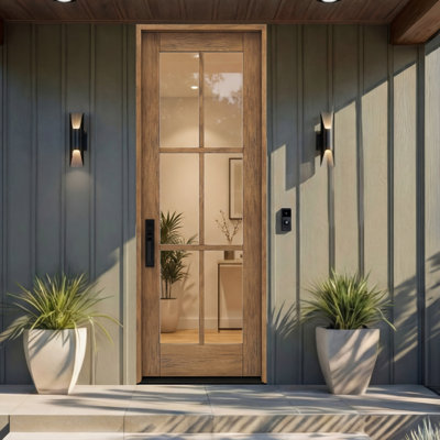 G106-SW-96 | 96" Single Door, RTA Prehung Exterior, SDL 6 Lite, Unfinished Mahogany Wood