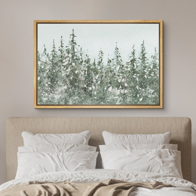 Green Winter Vintage Pine Tree Forest Simple Minimalist Pictures Canvas Print Wall Art