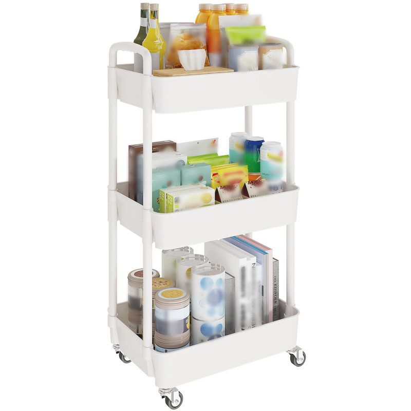 Chariot de cuisine, organisateur de rangement multifonctionnel à roulettes, chariot mobile avec roulettes verrouillables