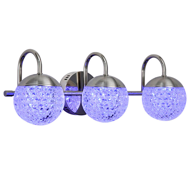 Modern Sphere Crystal-Effect Vanity Light – Smart Dimmable LED & App Control,3 Lights,Gold, Nickel, 3 lumières