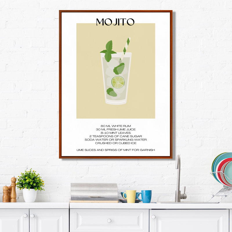 Décoration murale Mojito Traditional Cuban Punch II - cocktails, Cadre flottant brun, H 20 po x l 12 po