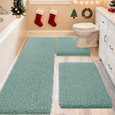 Ensemble de tapis de salle de bain bleu 3 pièces ultra doux et épais, tapis antidérapant en chenille antidérapant pour salle de bain, chambre à coucher et cuisine