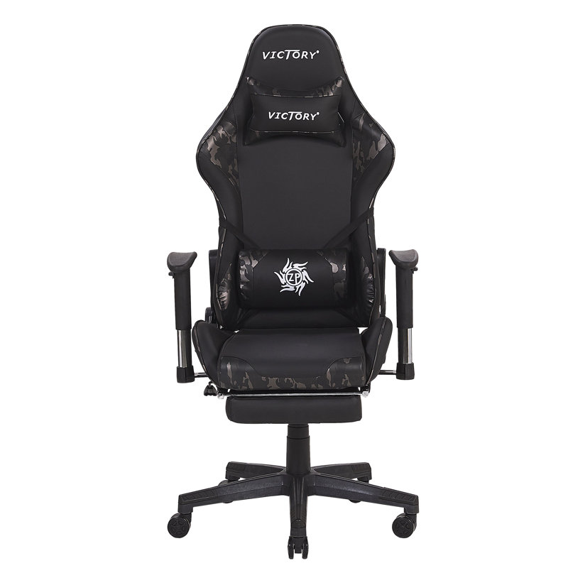 Brayden Studio Fiorelli Reclining Faux Leather PC & Racing Game Chair with Footrest, Black