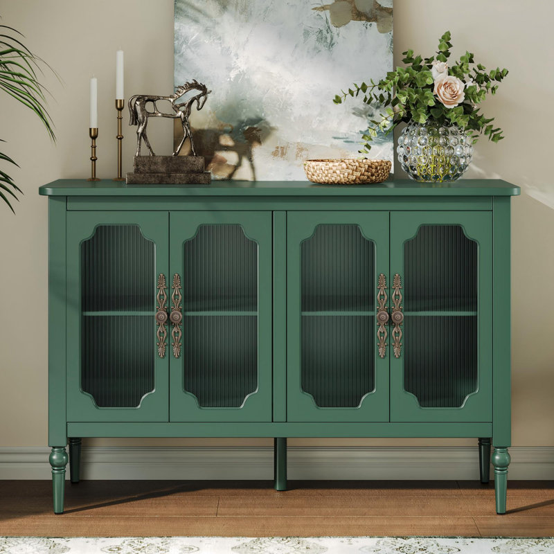 Gurbachan 48-inch Vintage Sideboard with Four Glass Doors, Green