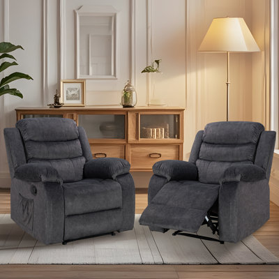 Set of 2 Manual Recliner Chairs, Oversized Upholstered Reclining Armchairs with Side Storage Pocket, Single Recliner Sofa for Living Room Bedroom Home Theater