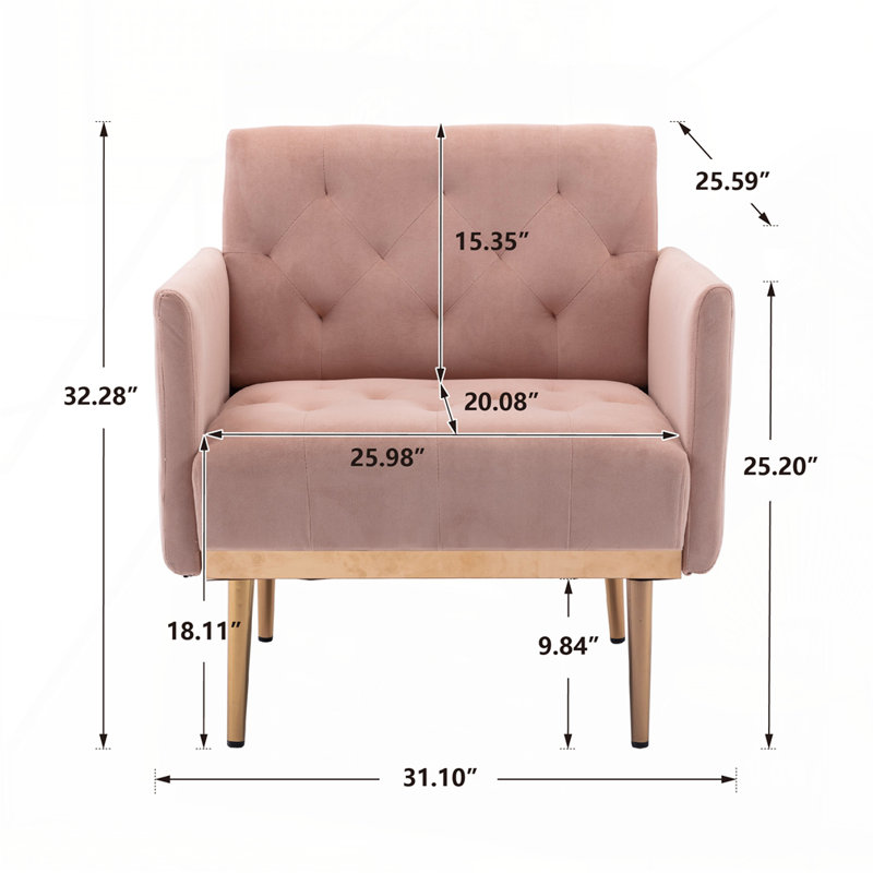 Fauteuil en velours avec pieds en métal, Velours rose