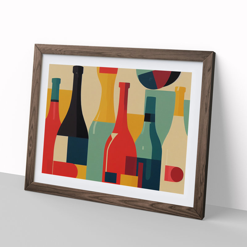 XH1022-10170X Wine Bottle Retro Art Vol.3 Abstract - Single Picture Frame Print, 25cm H x 34cm W x 2cm D, Walnut