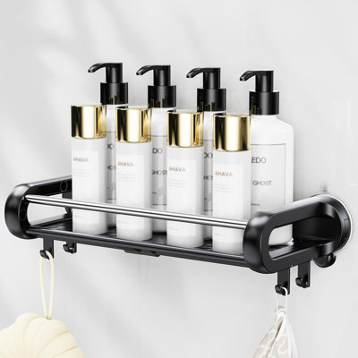 Suction Cup Shower Shelf, Removable, Holds 22lbs, No Drilling, Black suction cup shower shelf bathroom storage removable reusable
