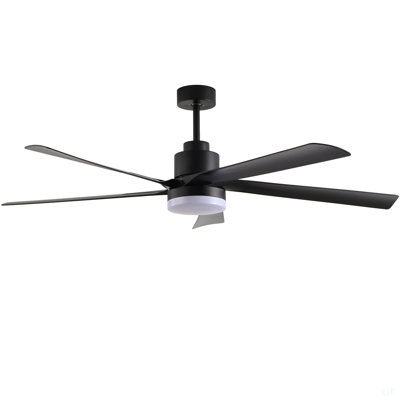 65 Inch Black Ceiling Fan With Light, 5-Blade Dimmable LED Ceiling Fan With Remote Control, Modern Quiet Design For Living Room And Bedroom (Silent/6-Speed/Reversible/DC Motor)