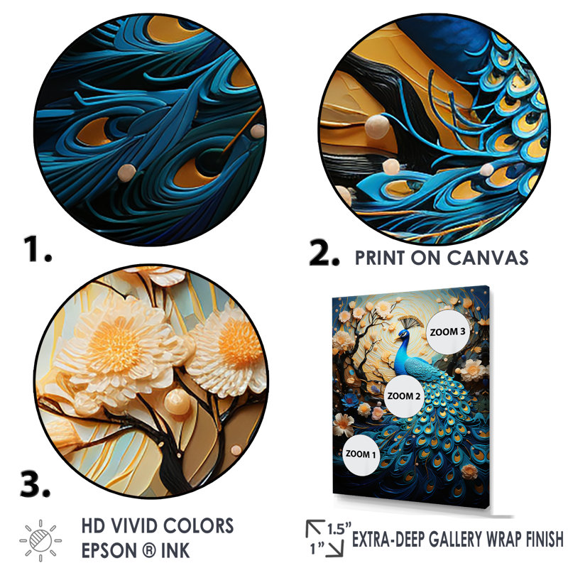 «Fantasy Peacock In Enchanted Blooms III», reproduction sur toile, Cadre photo argenté, H 32 po x l 16 po x P 1 po