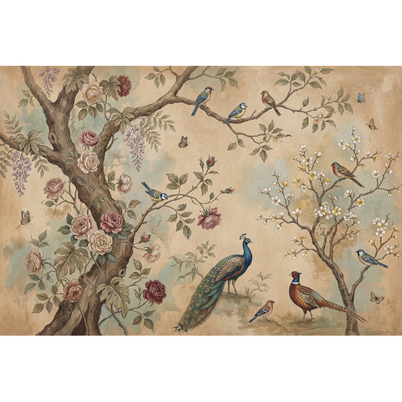 Décoration murale d'oiseau amovible vintage, 100 po x 96 po, Non tissé
