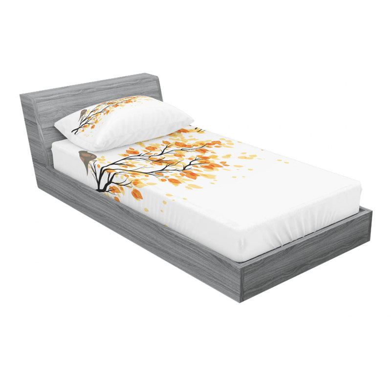 Twin White and Yellow Microfiber Bedding Set with Leaf Print