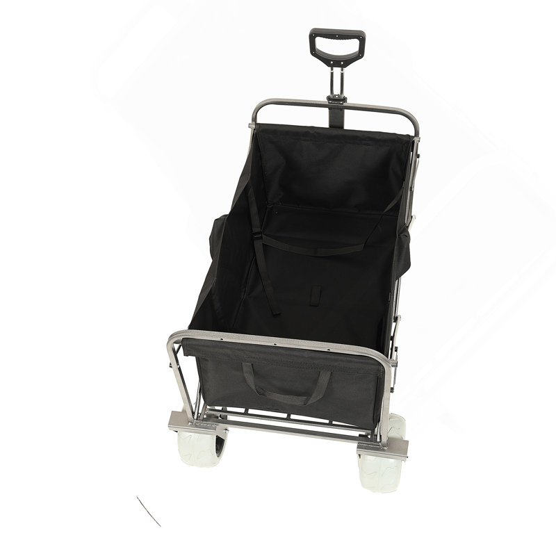 Chariot de plage pliable avec grandes roues pneumatiques de 23 cm pour le sable, capacité de 227 kg, cadre en acier, chariot utilitaire pliable avec sac multi-usages, noir