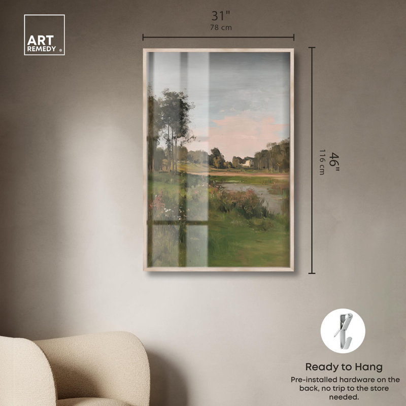 «At Dusk Shadowbox», impression de paysage par Art Remedy, H 46 po x l 31 po, Crème, crème